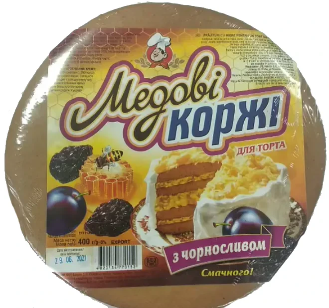 Коржі для торта Медові з чорносливом 400 г