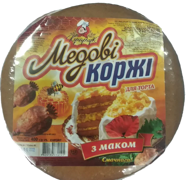 Коржі для торта Медові з маком круглі 400 г